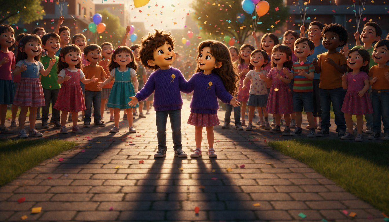 Jack and Jenna celebrating friendship with community kids