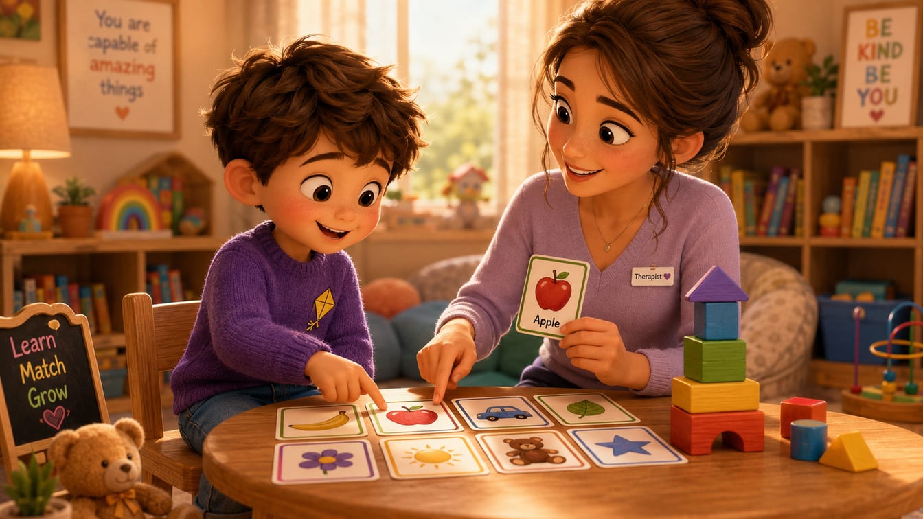 Jack learning a new skill with his therapist