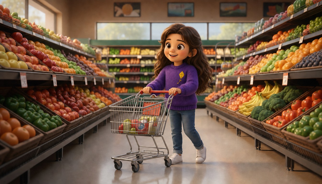 Jenna building real-world skills at the grocery store